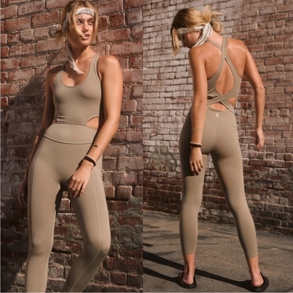 Free People FP movement Back It Up Sage Onesie Jumpsuit Size extra small tan - Picture 1 of 10
